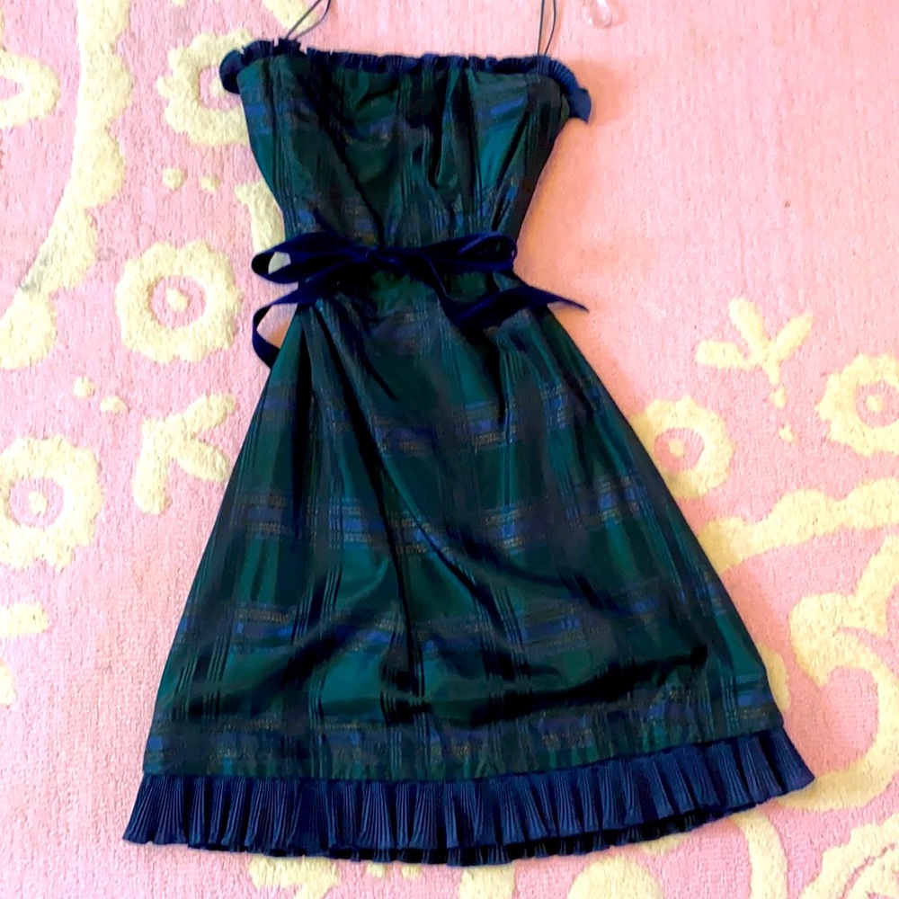 Kathlin Argiro Atelier Blue and Green Tartan strapless dress
